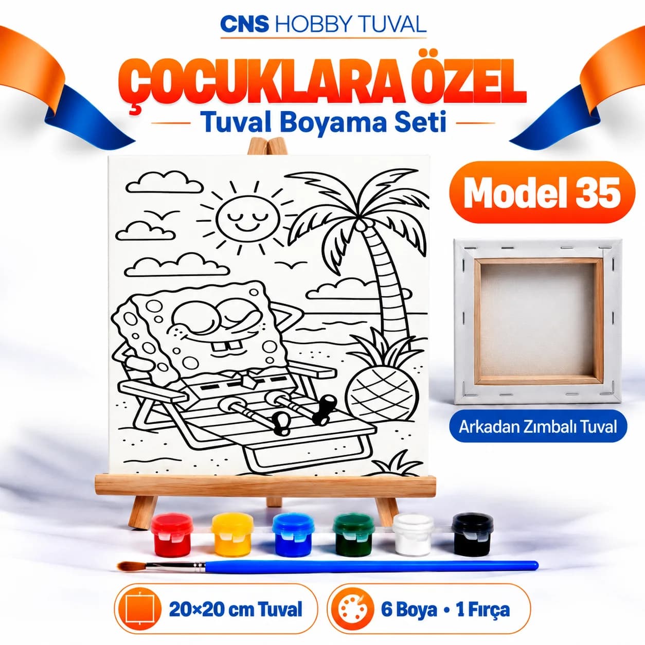 Baskılı Çocuk Tuval Seti 20x20 cm Boya Fırça Dahil MODEL 35