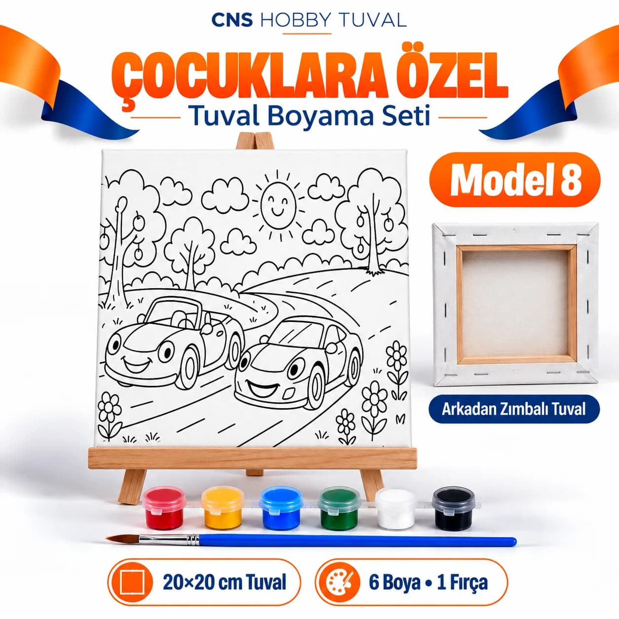 Baskılı Çocuk Tuval Seti 20x20 cm Boya Fırça Dahil MODEL 8