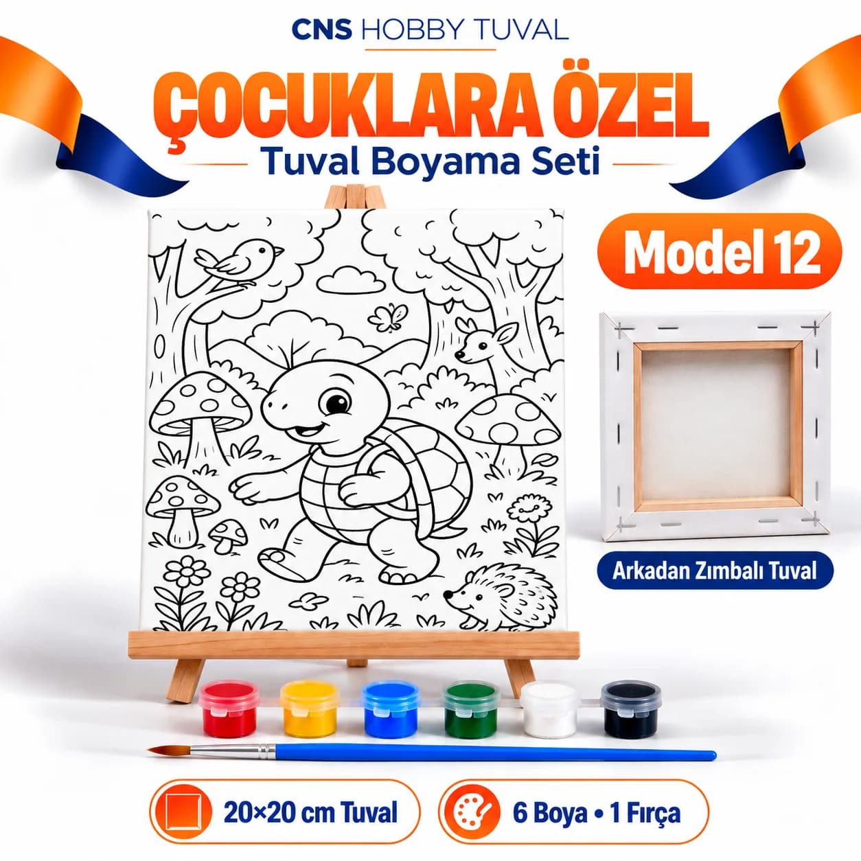 Baskılı Çocuk Tuval Seti 20x20 cm Boya Fırça Dahil MODEL 12