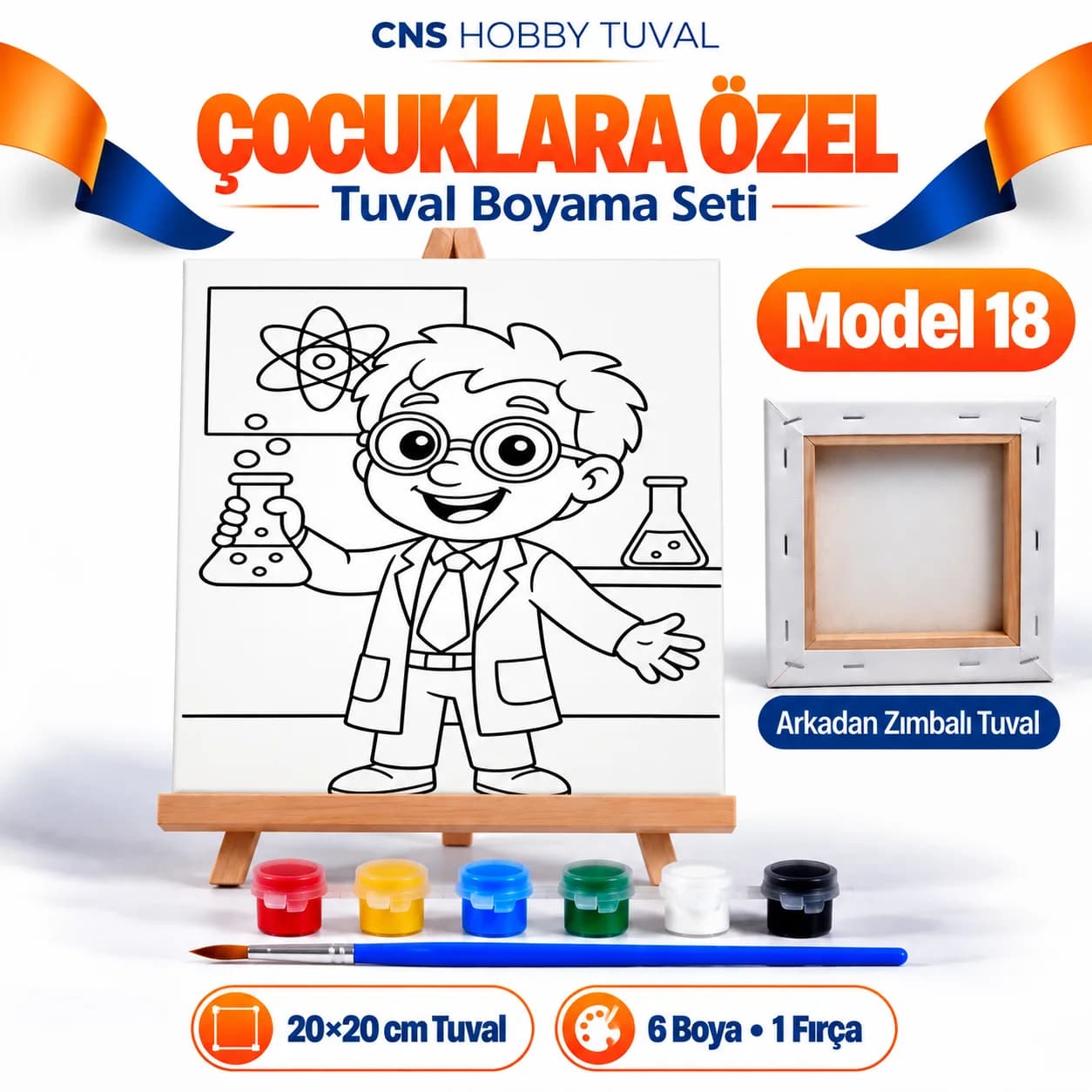 Baskılı Çocuk Tuval Seti 20x20 cm Boya Fırça Dahil MODEL 18