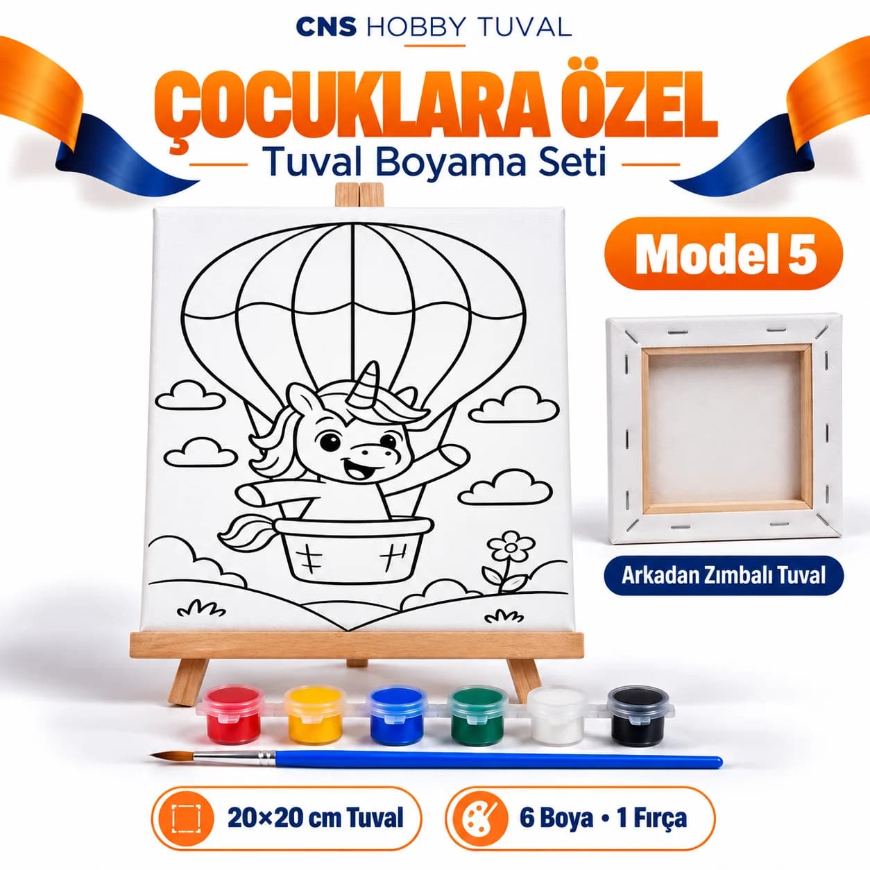 Baskılı Çocuk Tuval Seti 20x20 cm Boya Fırça Dahil MODEL 5