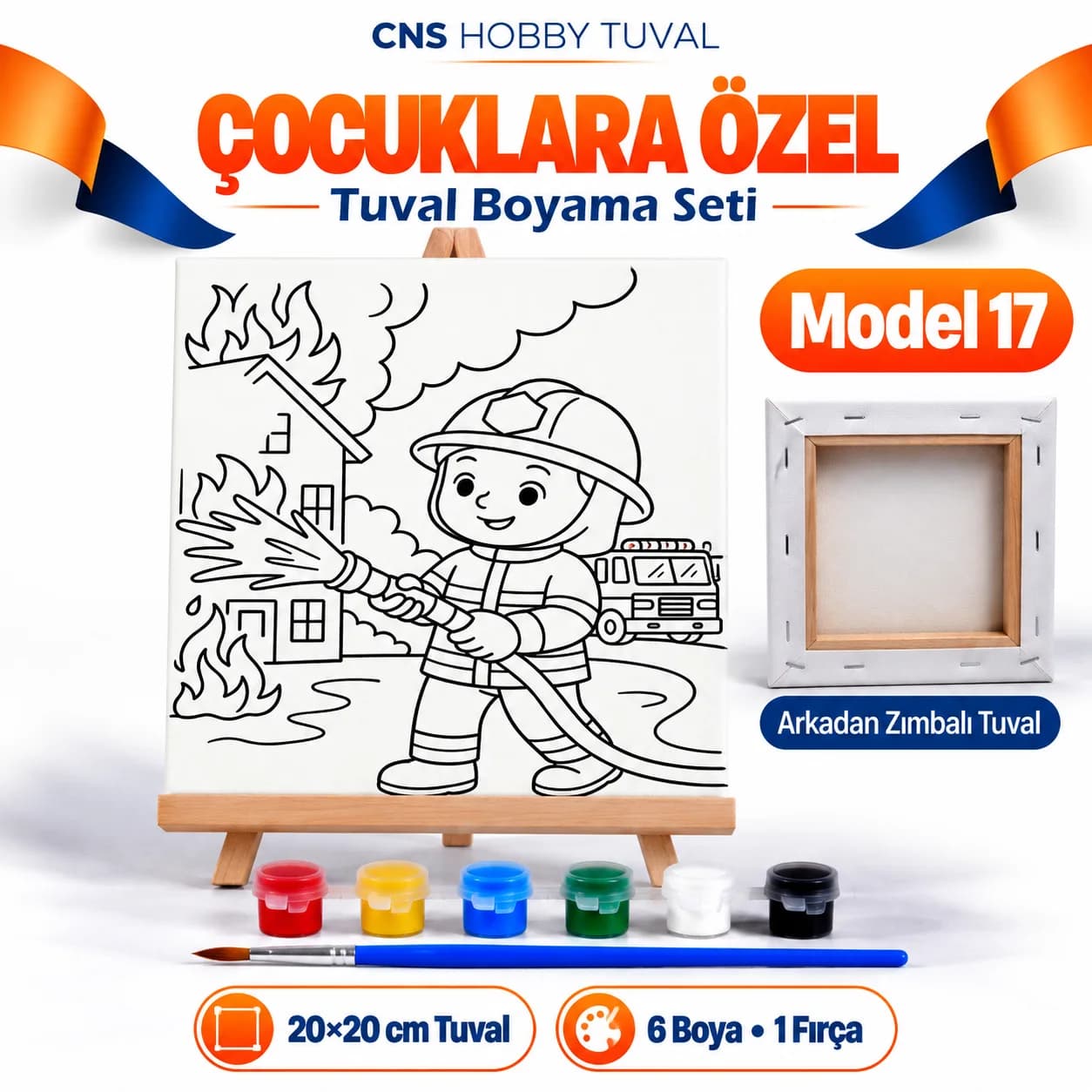 Baskılı Çocuk Tuval Seti 20x20 cm Boya Fırça Dahil MODEL 17