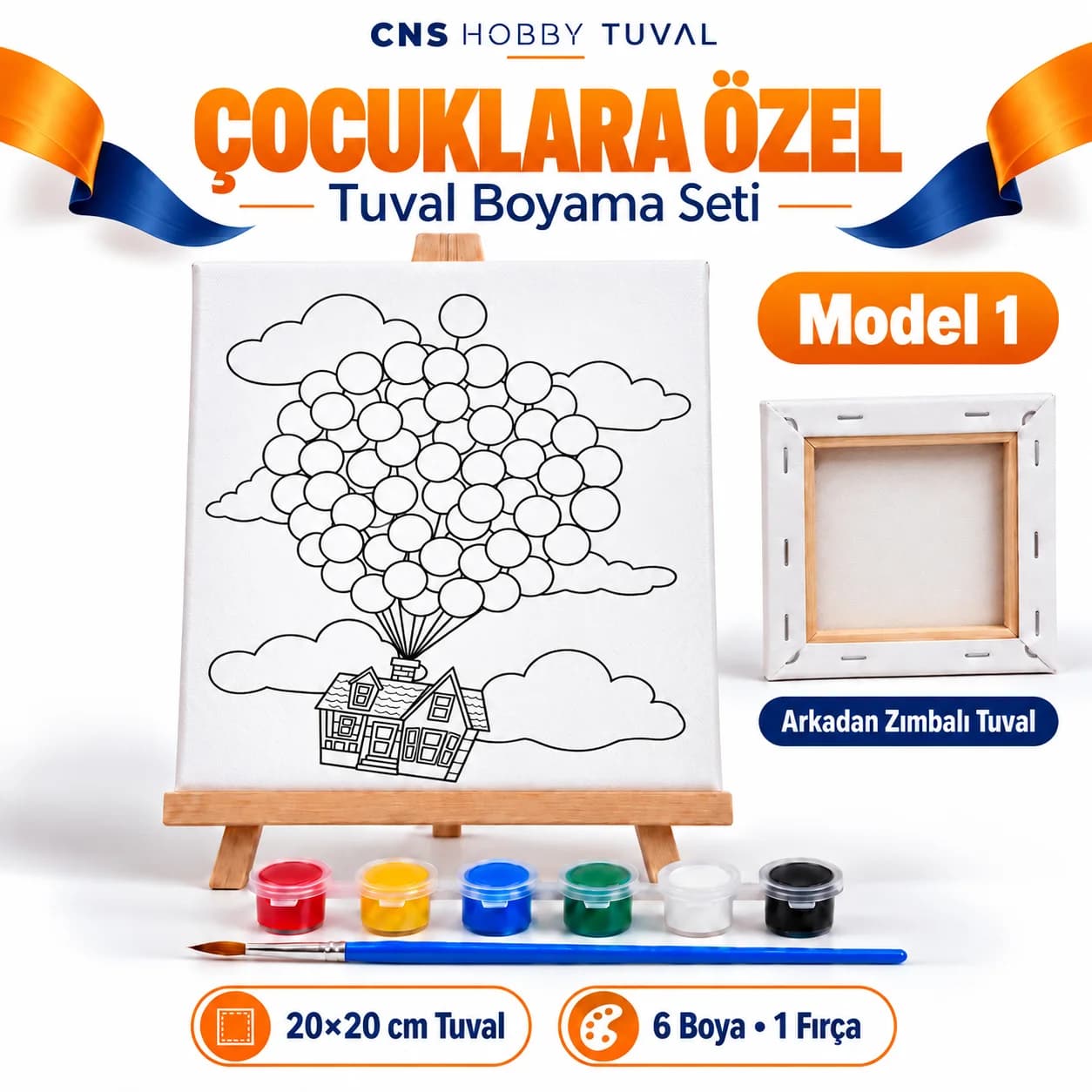 Baskılı Çocuk Tuval Seti 20x20 cm Boya Fırça Dahil MODEL 1