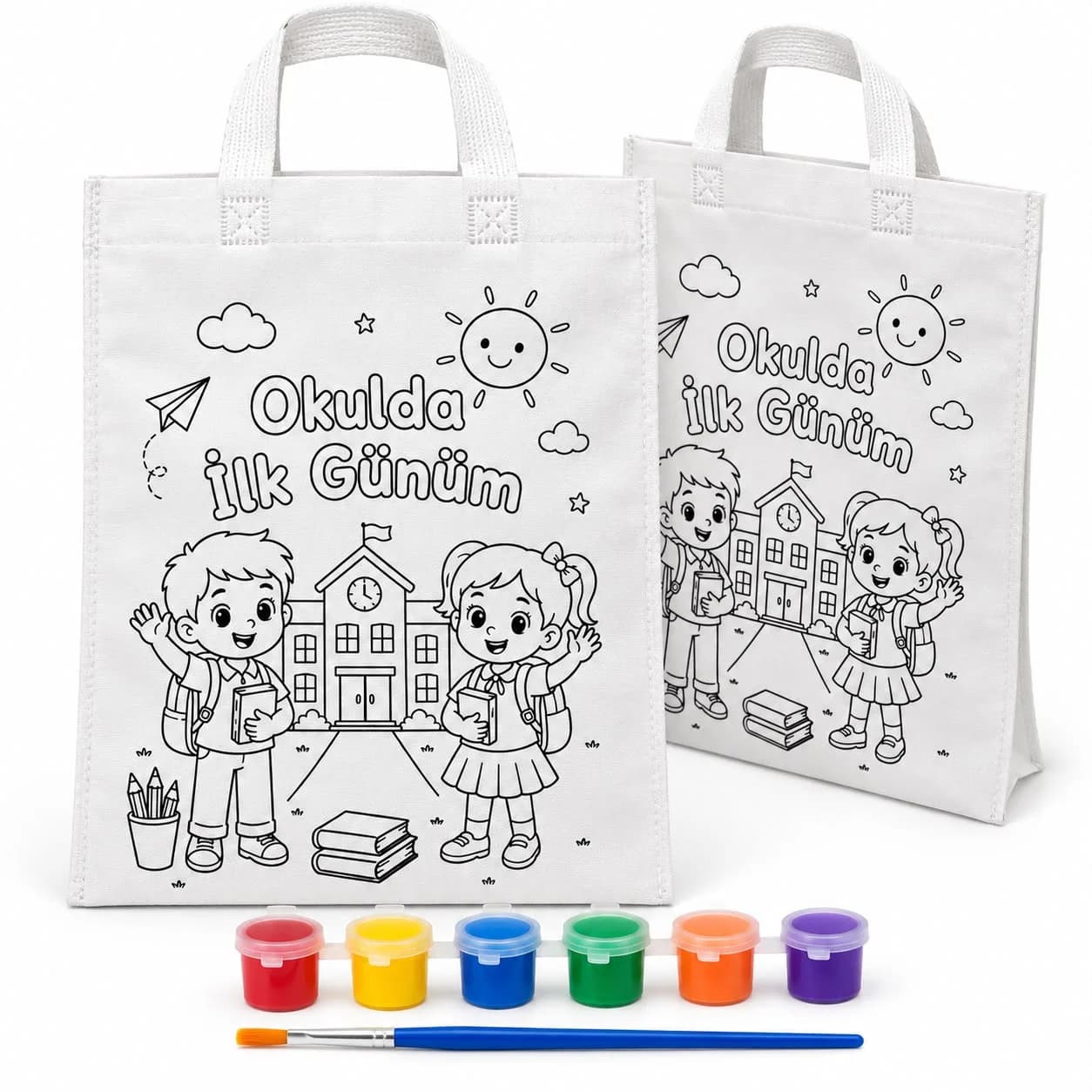Çanta Boyama Seti 30x40 cm Okul İlk Gün (Çift Taraf Baskılı)