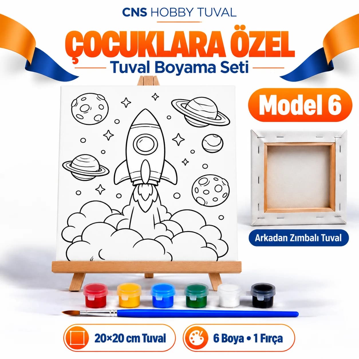 Baskılı Çocuk Tuval Seti 20x20 cm Boya Fırça Dahil MODEL 5 (Kopya)