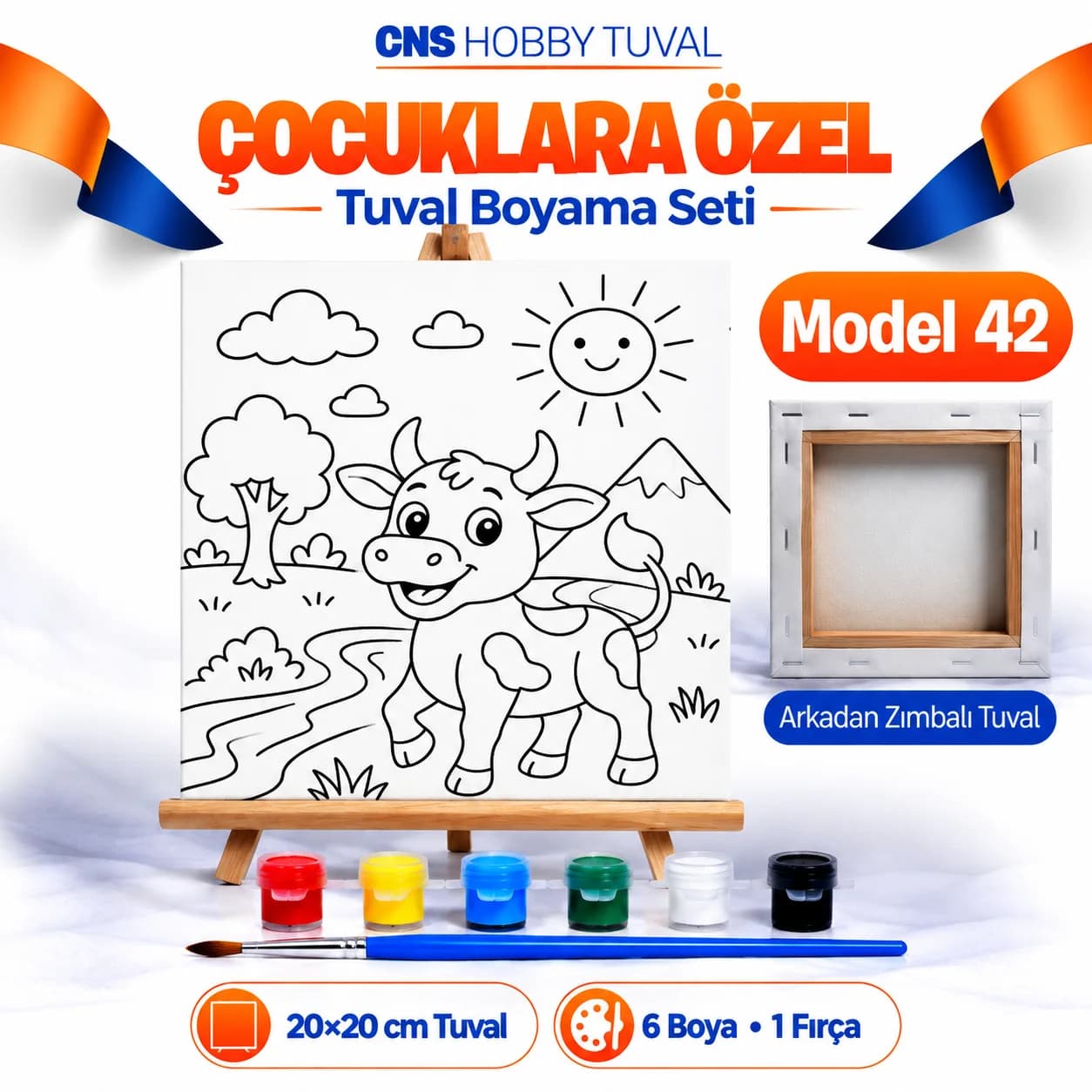 Baskılı Çocuk Tuval Seti 20x20 cm Boya Fırça Dahil MODEL 42