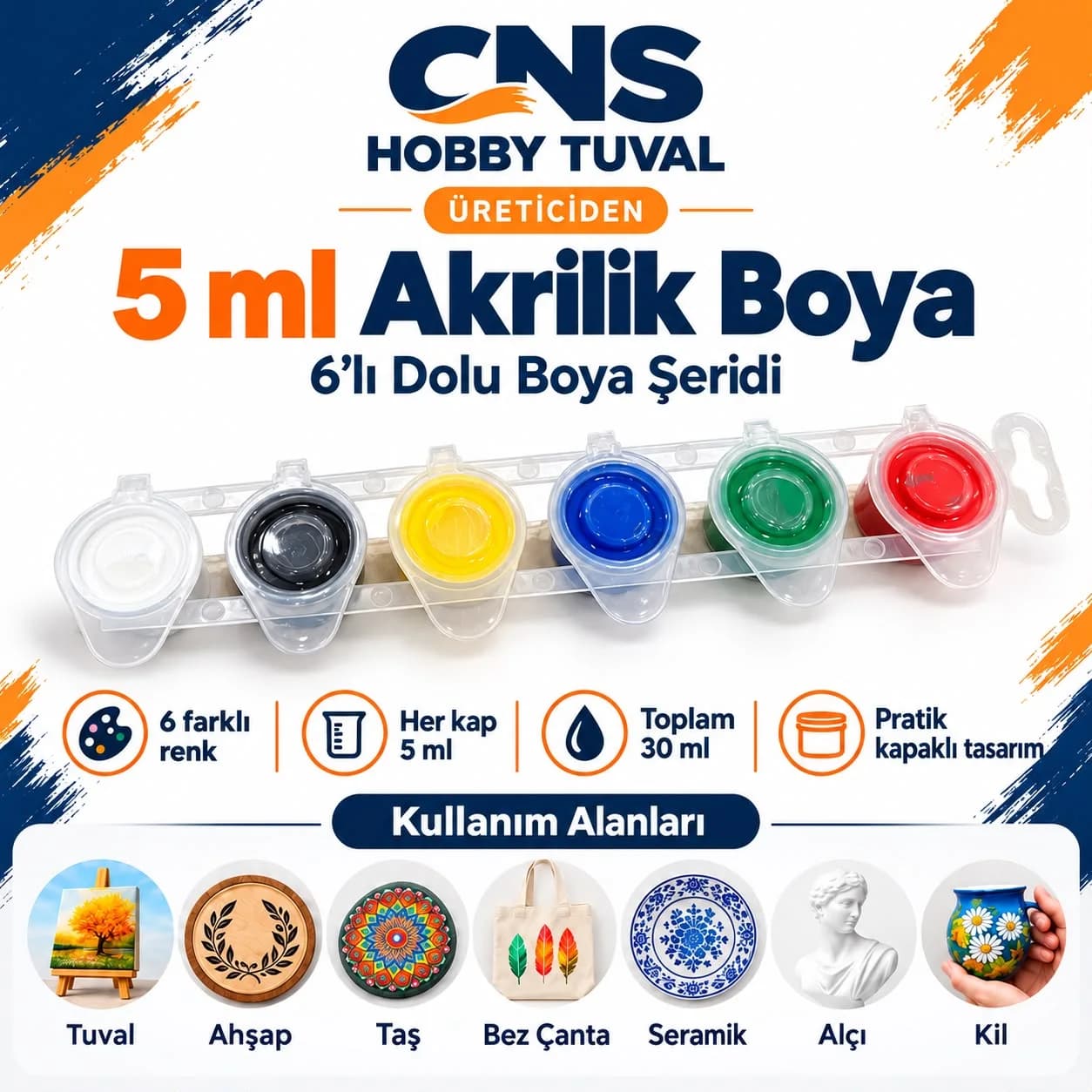 5 ml Altılı Şerit Dolu Boya Kabı