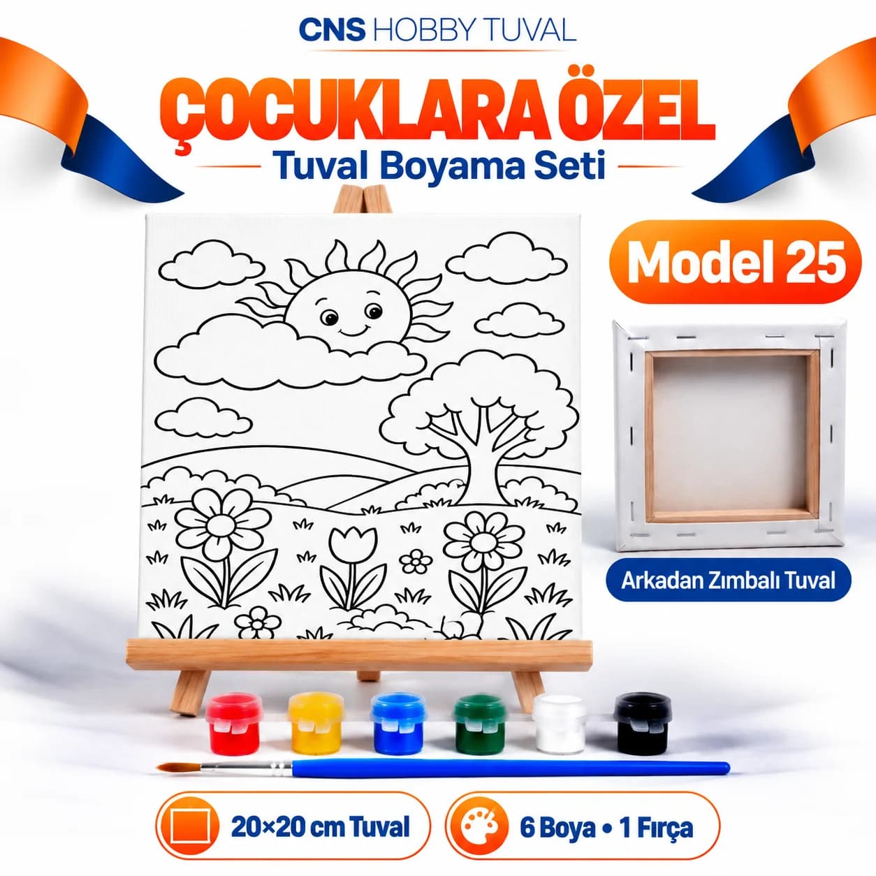 Baskılı Çocuk Tuval Seti 20x20 cm Boya Fırça Dahil MODEL 25