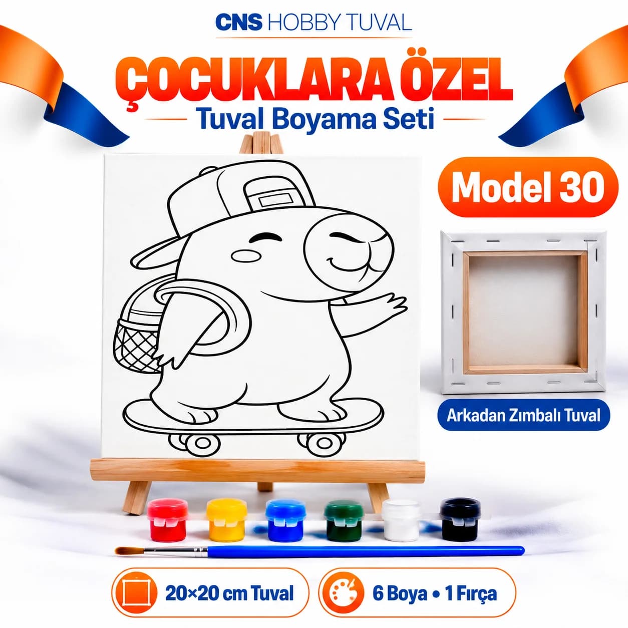 Baskılı Çocuk Tuval Seti 20x20 cm Boya Fırça Dahil MODEL 30