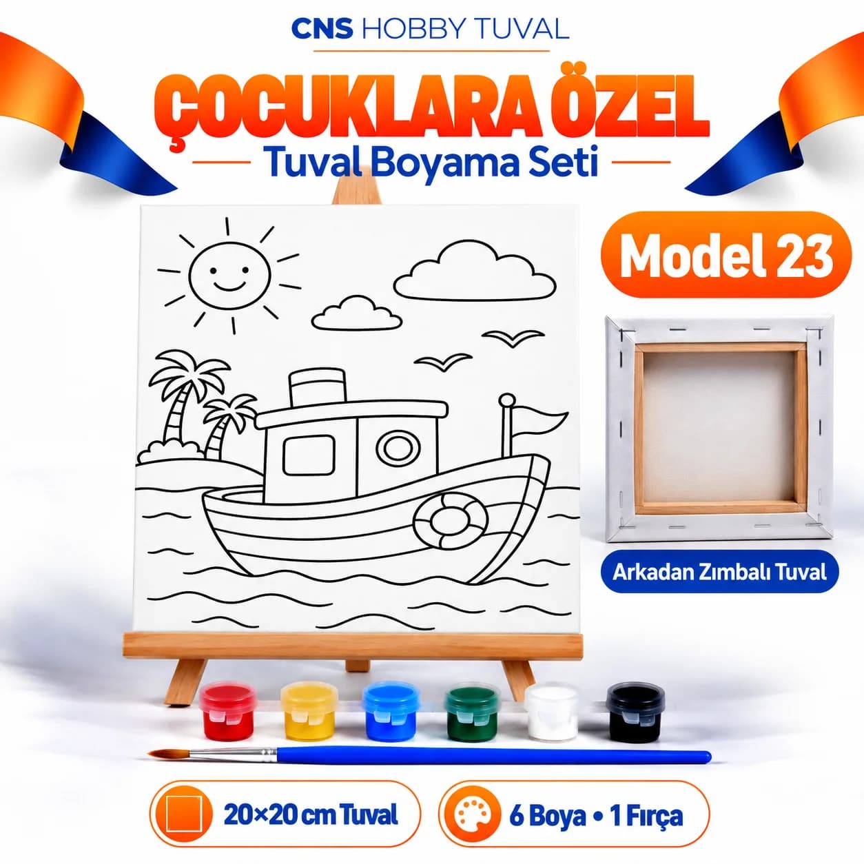 Baskılı Çocuk Tuval Seti 20x20 cm Boya Fırça Dahil MODEL 23