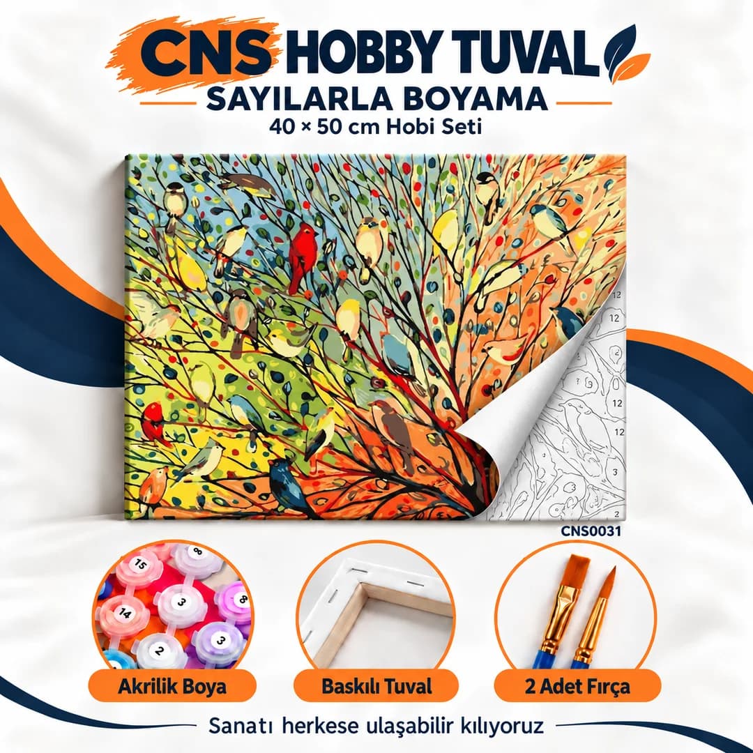 Sayılarla Boyama Seti 40x50 cm Kuşlar Dal