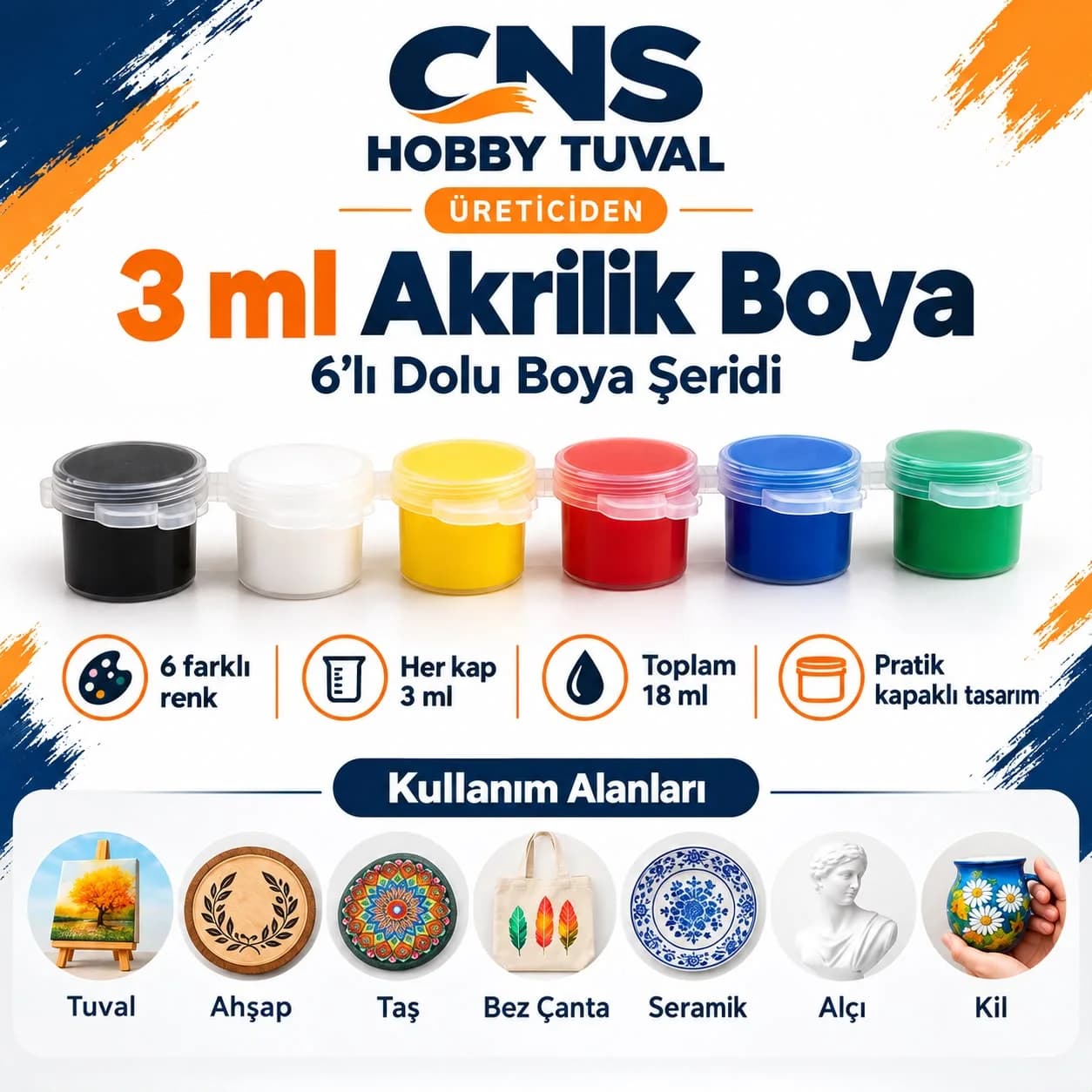 3 ml Altılı Şerit Dolu Boya Kabı