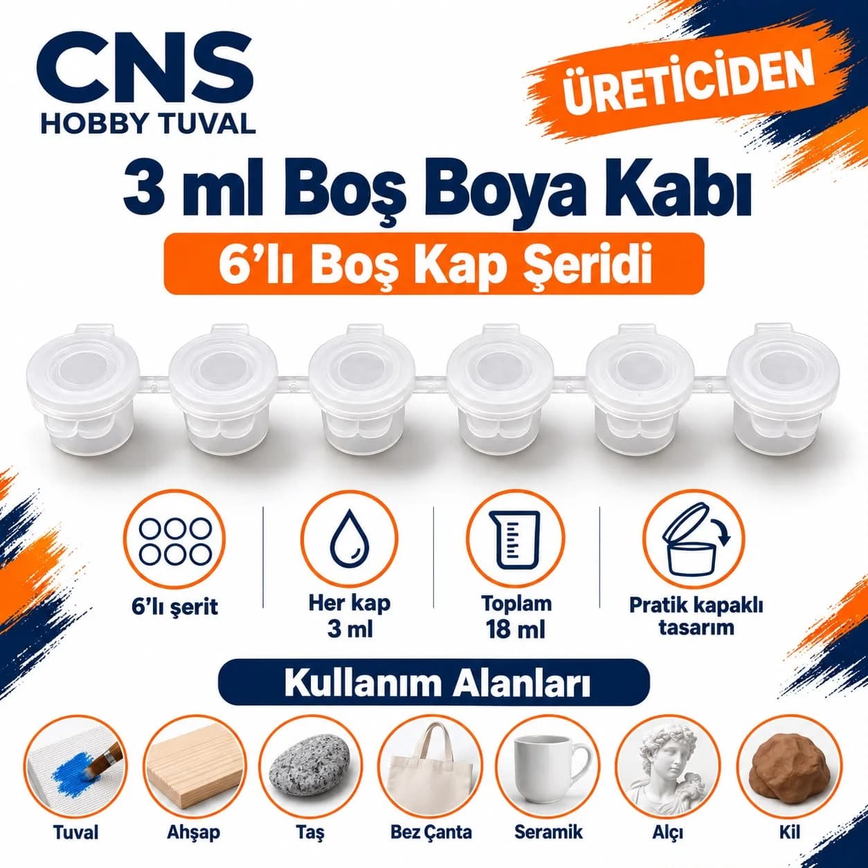 3 ml Altılı Şerit Boş Boya Kabı