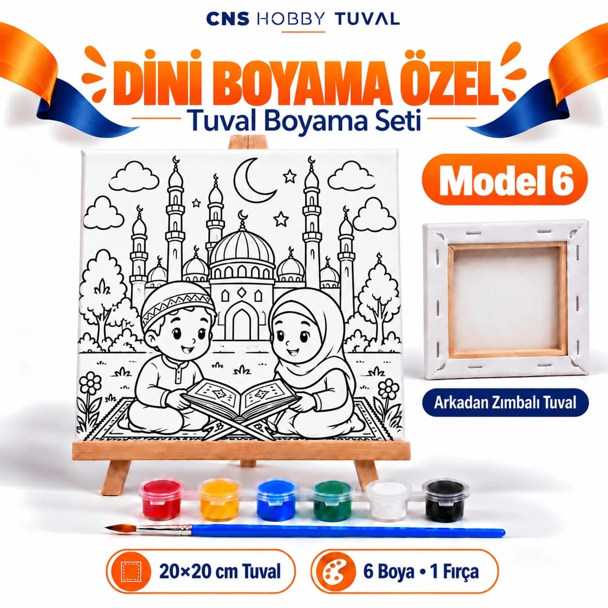 Dini Baskılı Çocuk Tuval Seti 20x20 cm Boya Fırça Dahil MODEL6