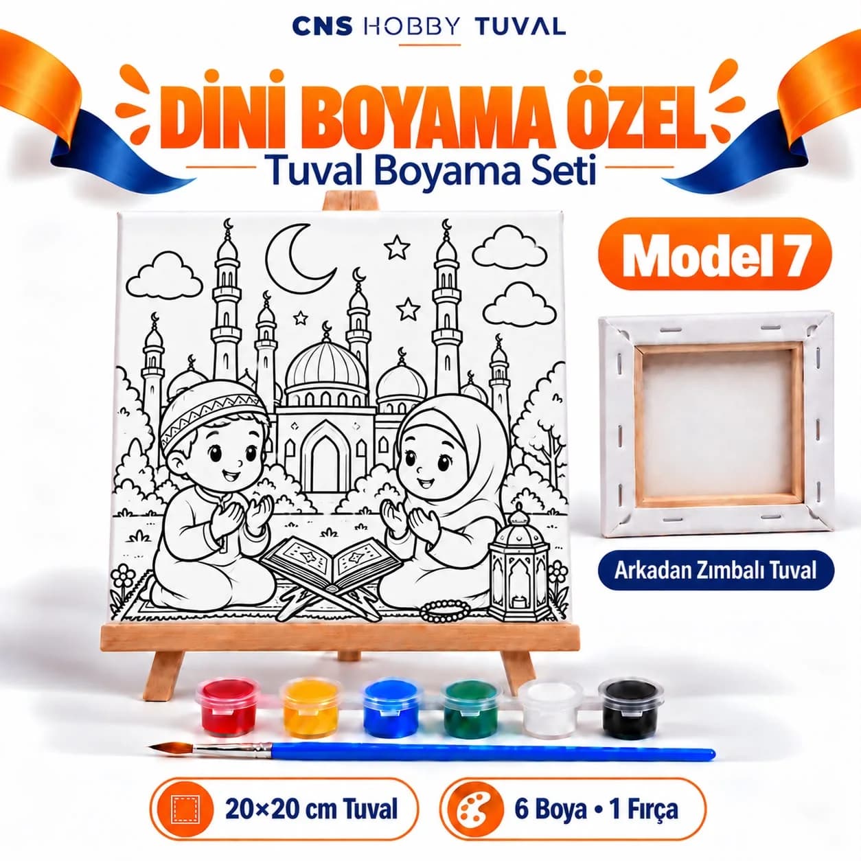 Dini Baskılı Çocuk Tuval Seti 20x20 cm Boya Fırça Dahil MODEL 7