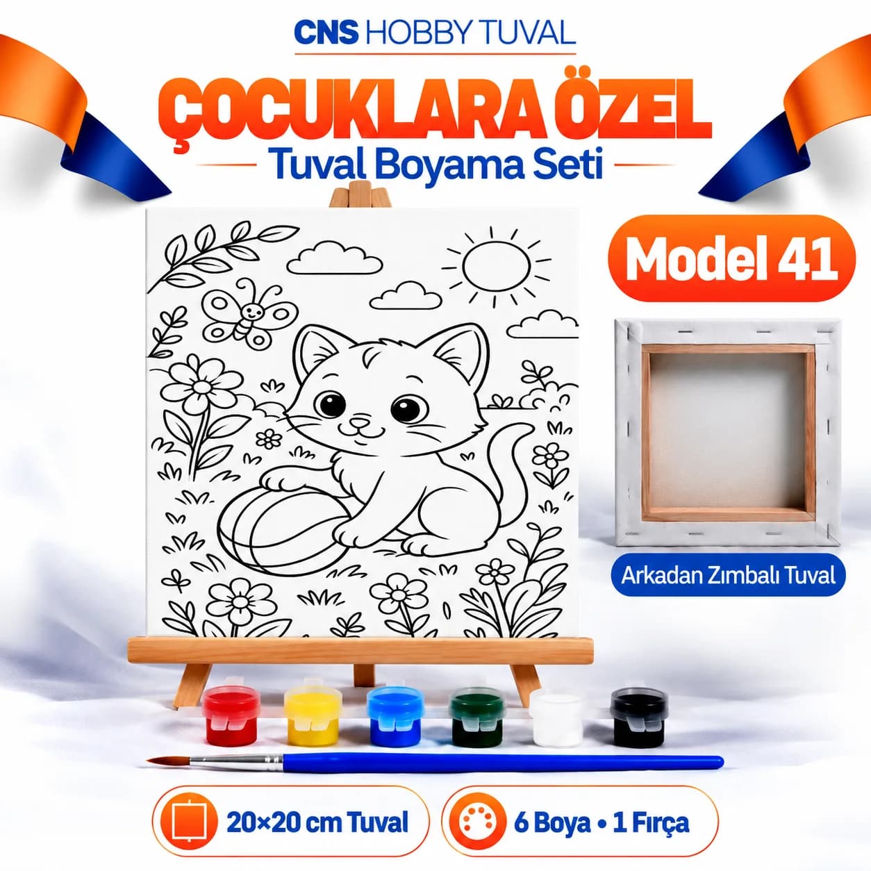 Baskılı Çocuk Tuval Seti 20x20 cm Boya Fırça Dahil MODEL 41