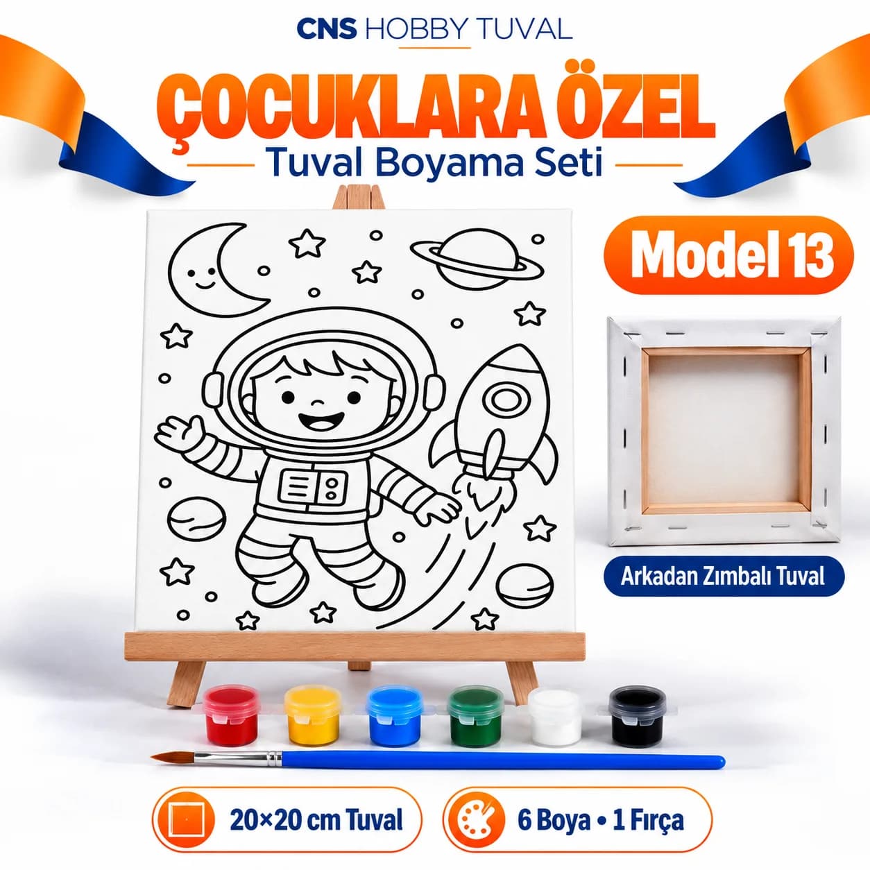 Baskılı Çocuk Tuval Seti 20x20 cm Boya Fırça Dahil MODEL 13