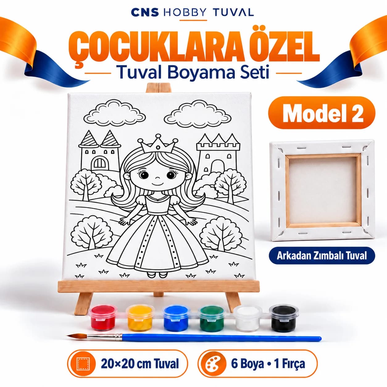 Baskılı Çocuk Tuval Seti 20x20 cm Boya Fırça Dahil MODEL 2