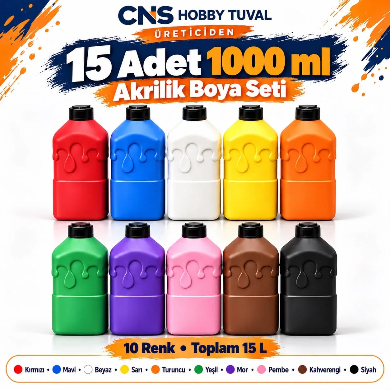 15 ADET 1000 ML AKRİLİK BOYA SETİ 10 RENK KARIŞIK (Kopya)