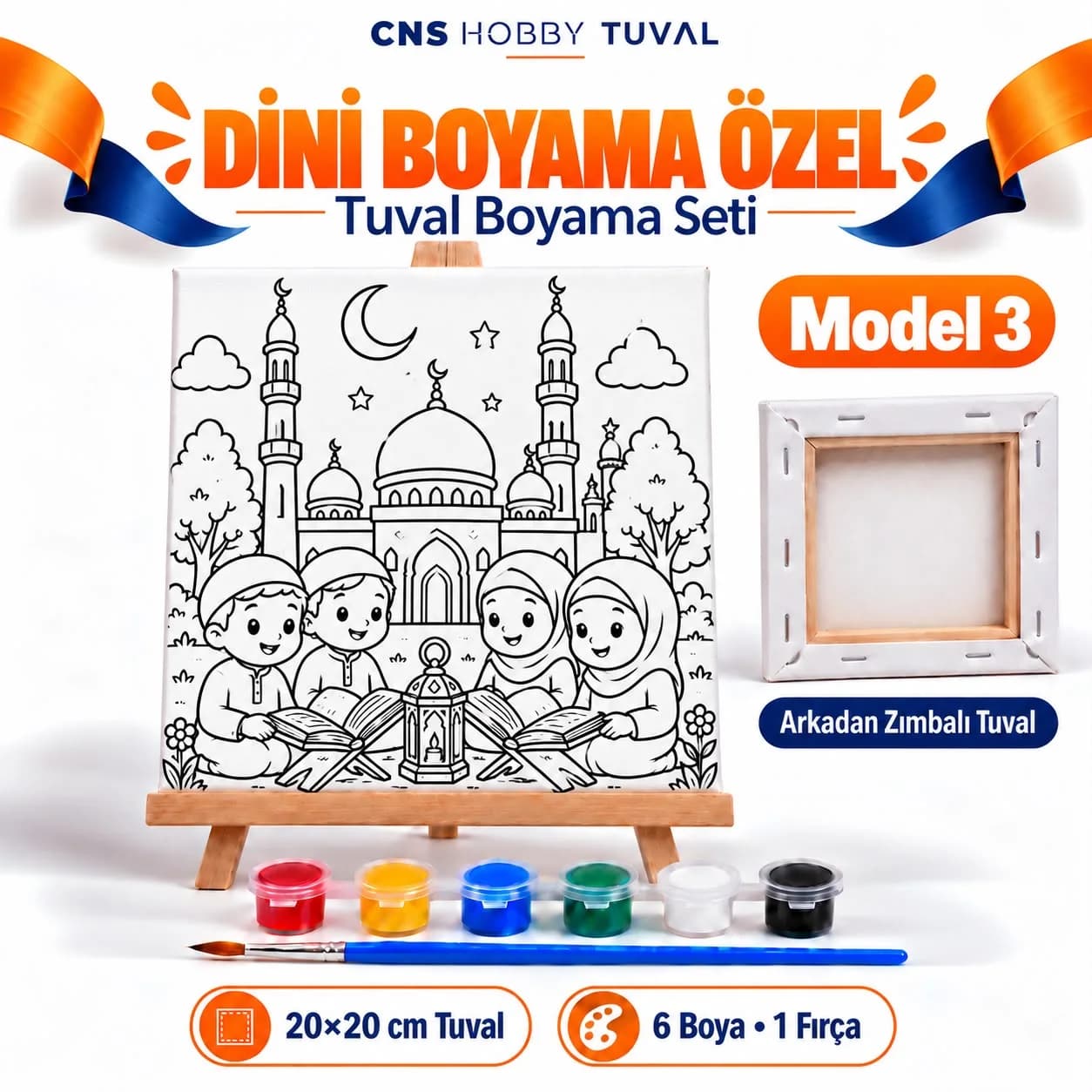 Dini Baskılı Çocuk Tuval Seti 20x20 cm Boya Fırça Dahil MODEL 5 01