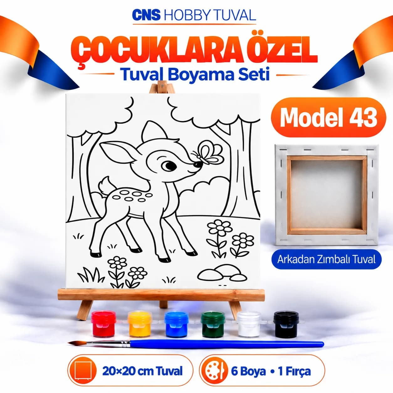 Baskılı Çocuk Tuval Seti 20x20 cm Boya Fırça Dahil MODEL 43