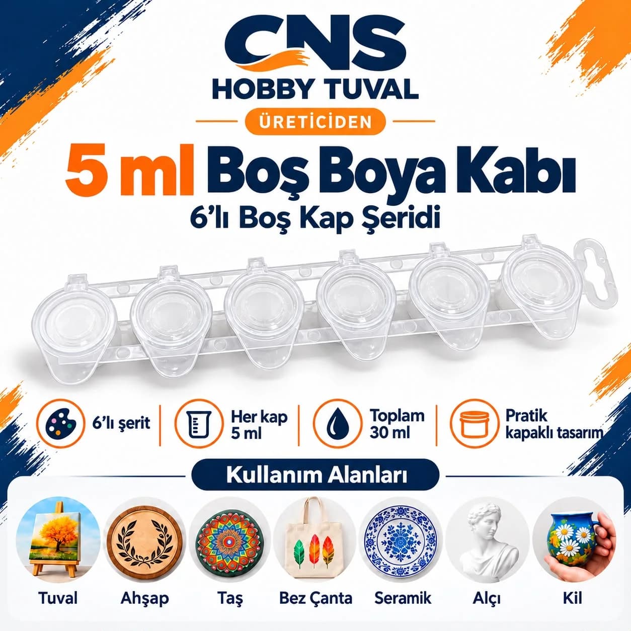 5 ml Altılı Şerit Boş Boya Kabı