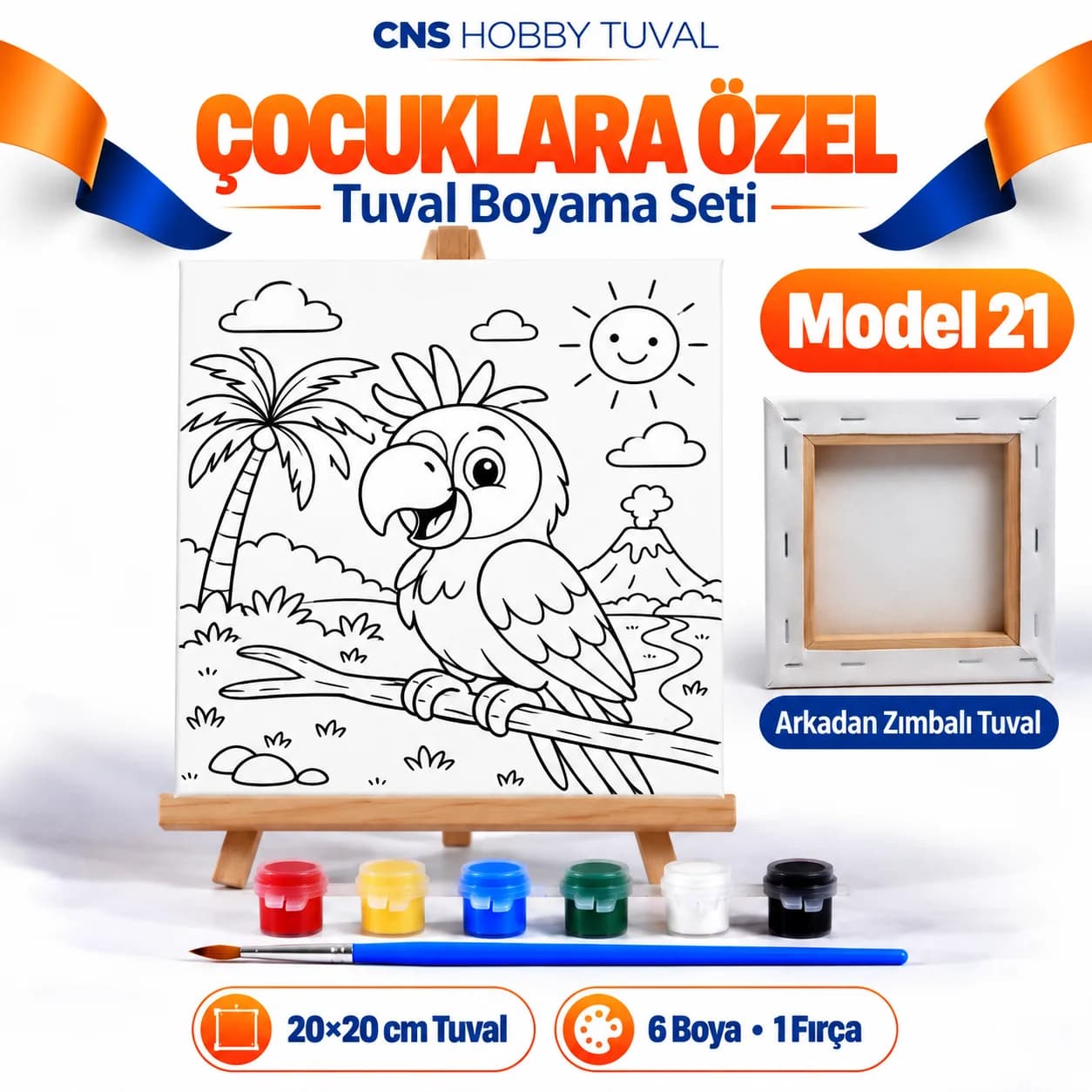 Baskılı Çocuk Tuval Seti 20x20 cm Boya Fırça Dahil MODEL 21
