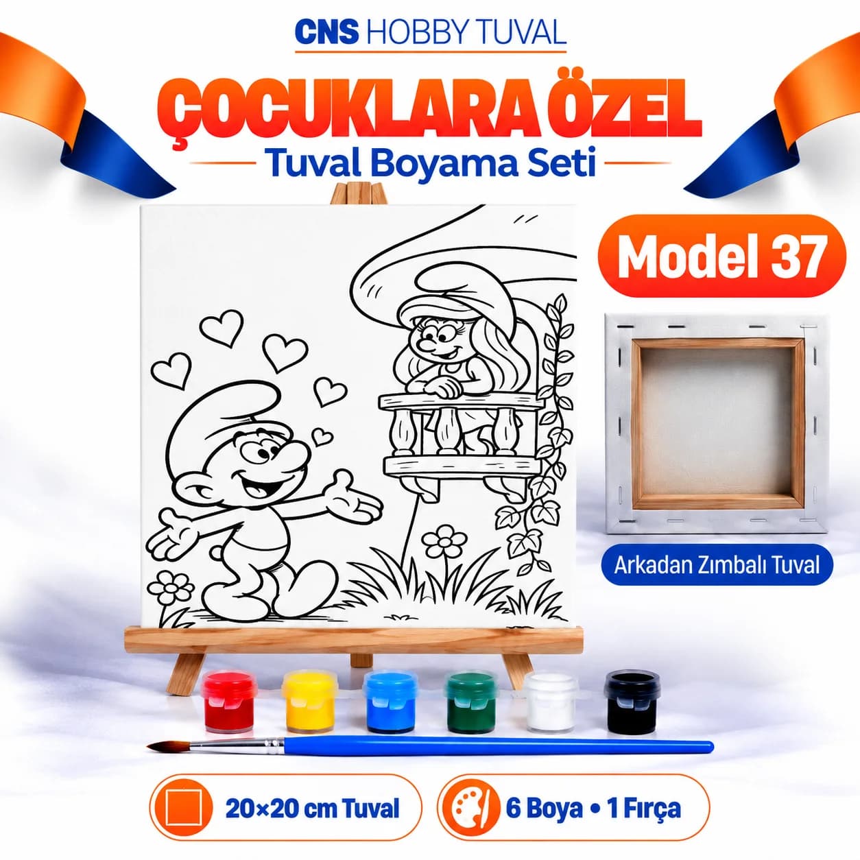 Baskılı Çocuk Tuval Seti 20x20 cm Boya Fırça Dahil MODEL 37