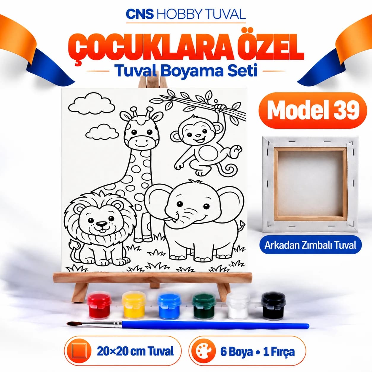 Baskılı Çocuk Tuval Seti 20x20 cm Boya Fırça Dahil MODEL 39