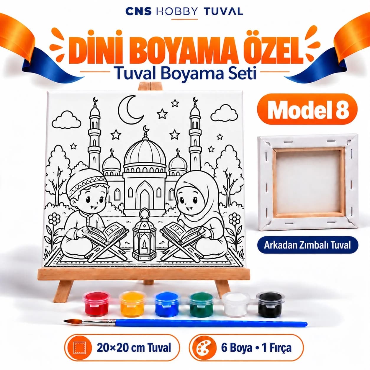 Dini Baskılı Çocuk Tuval Seti 20x20 cm Boya Fırça Dahil MODEL 8