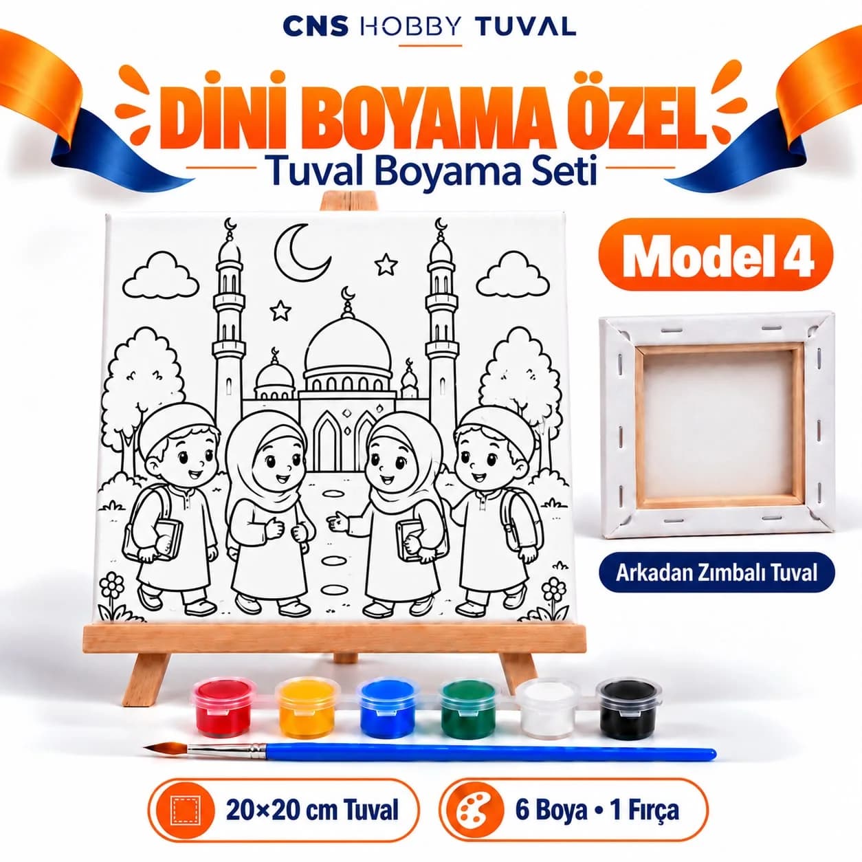 Dini Baskılı Çocuk Tuval Seti 20x20 cm Boya Fırça Dahil MODEL 4