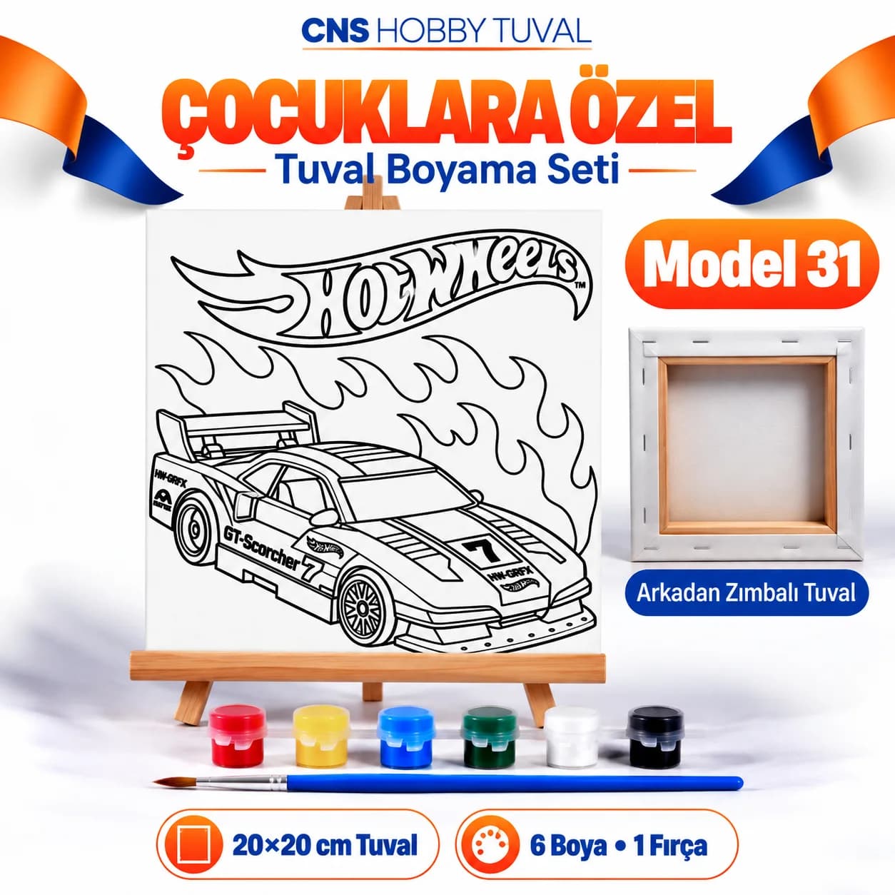 Baskılı Çocuk Tuval Seti 20x20 cm Boya Fırça Dahil MODEL 31