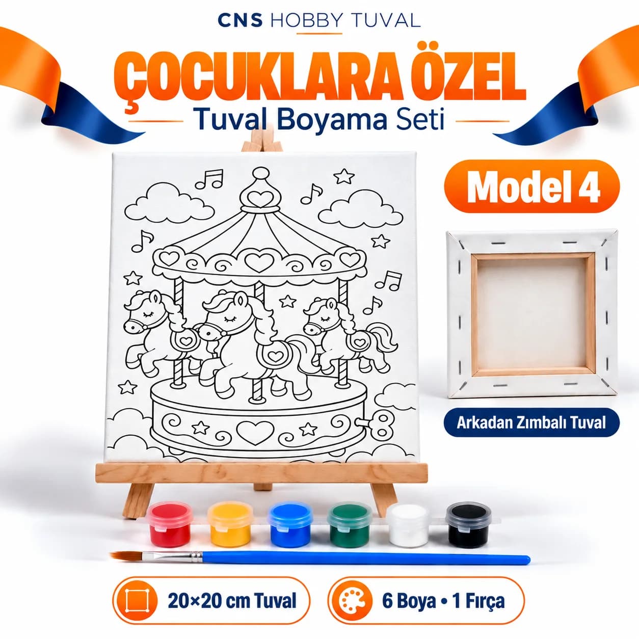 Baskılı Çocuk Tuval Seti 20x20 cm Boya Fırça Dahil MODEL 4