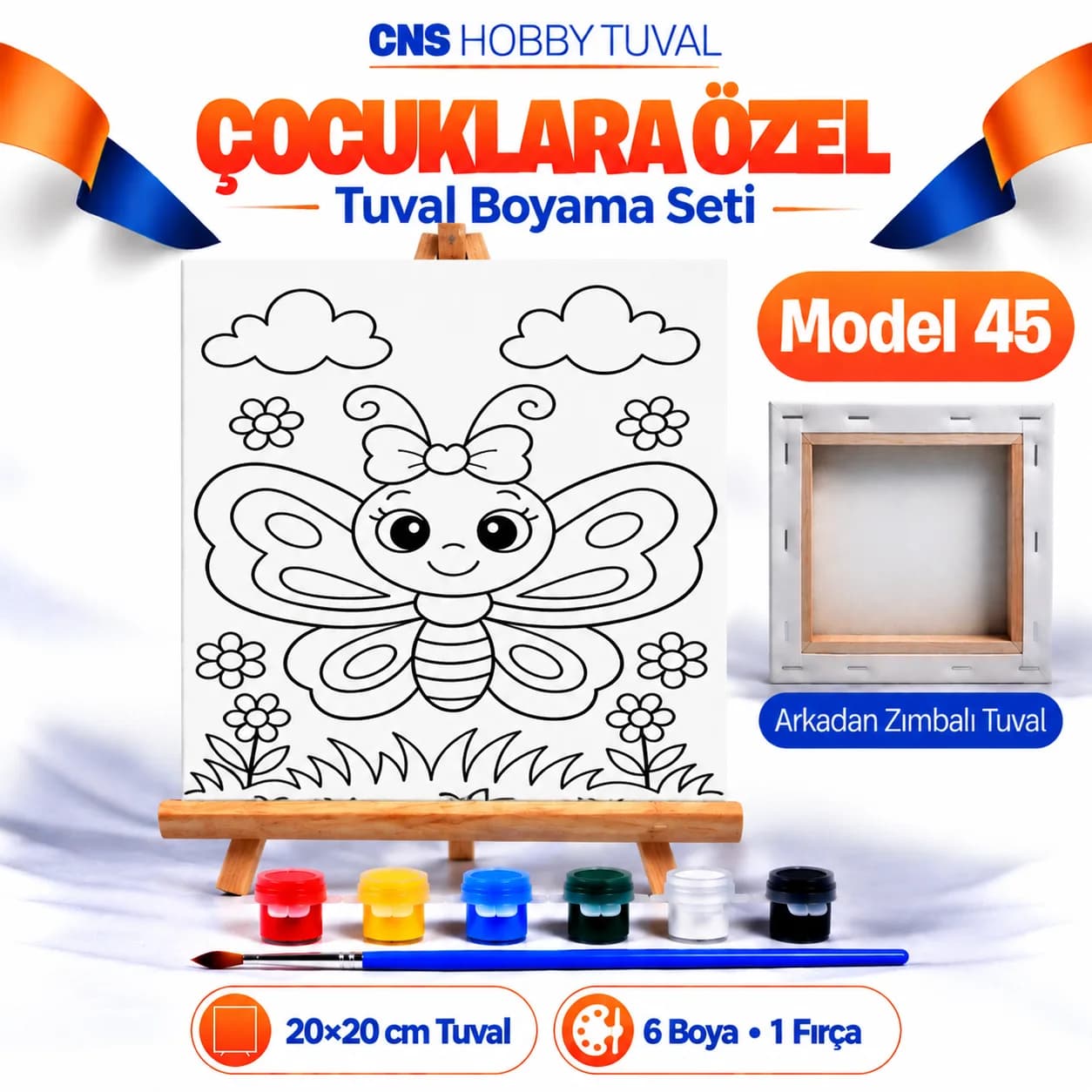 Baskılı Çocuk Tuval Seti 20x20 cm Boya Fırça Dahil MODEL 45