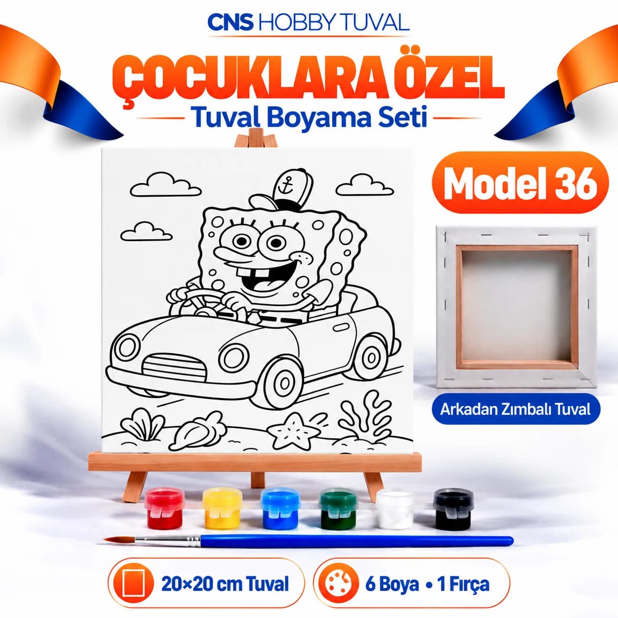 Baskılı Çocuk Tuval Seti 20x20 cm Boya Fırça Dahil MODEL 36