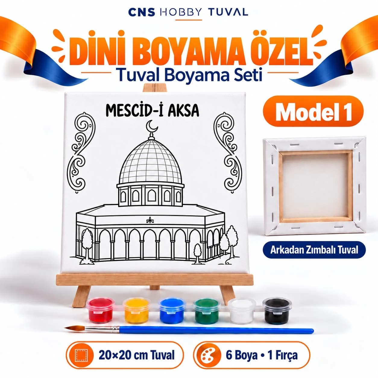 Mescid-i Aksa Baskılı Çocuk Tuval Seti 20x20 cm Boya Fırça Dahil MODEL 1