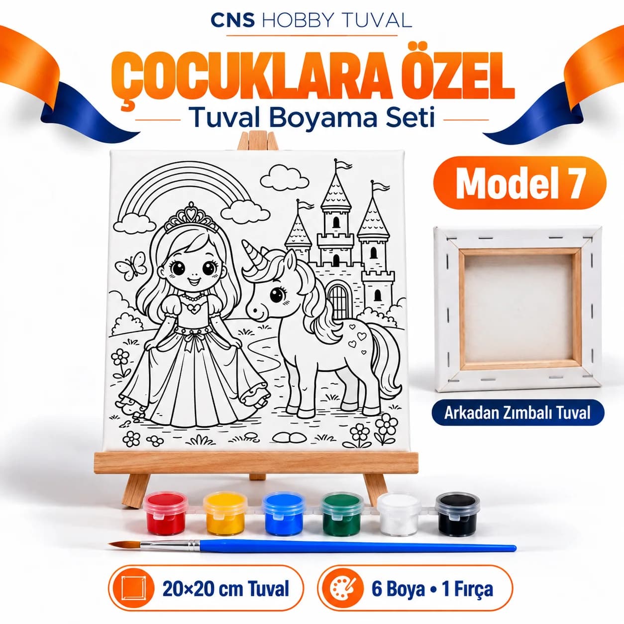 Baskılı Çocuk Tuval Seti 20x20 cm Boya Fırça Dahil MODEL 5 (Kopya) (Kopya)