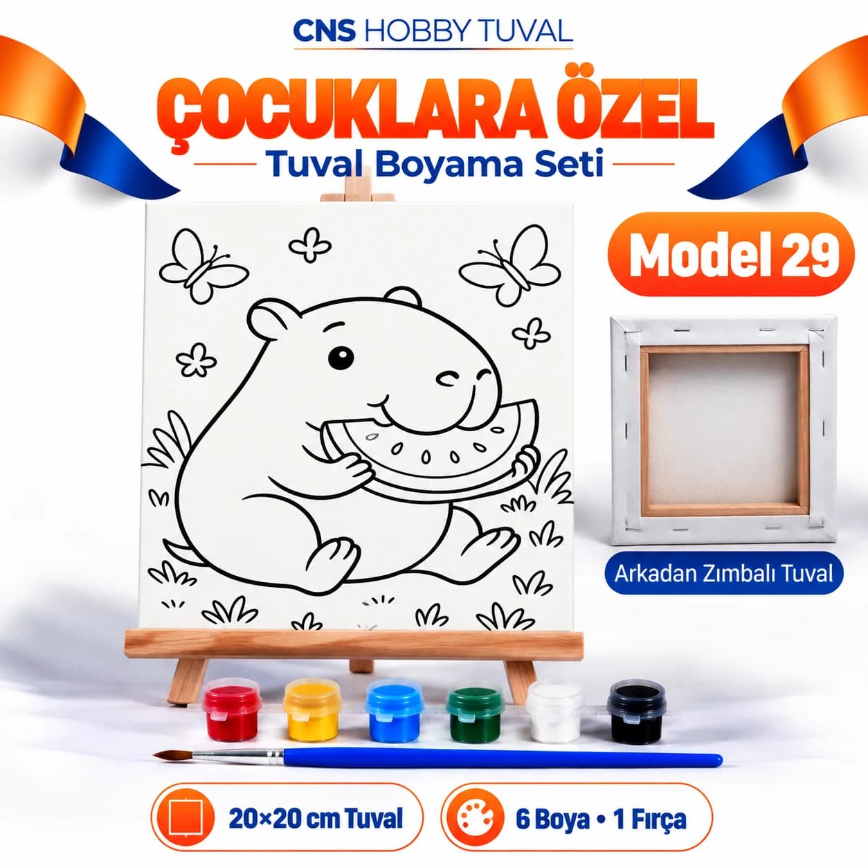 Baskılı Çocuk Tuval Seti 20x20 cm Boya Fırça Dahil MODEL 29