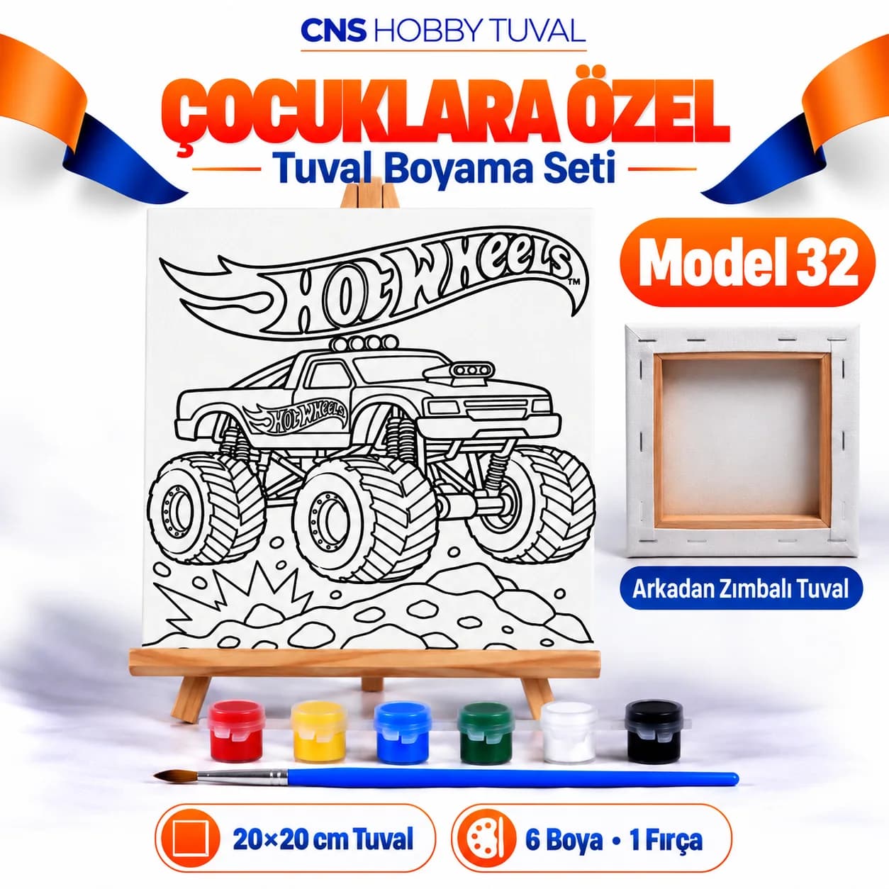 Baskılı Çocuk Tuval Seti 20x20 cm Boya Fırça Dahil MODEL 32