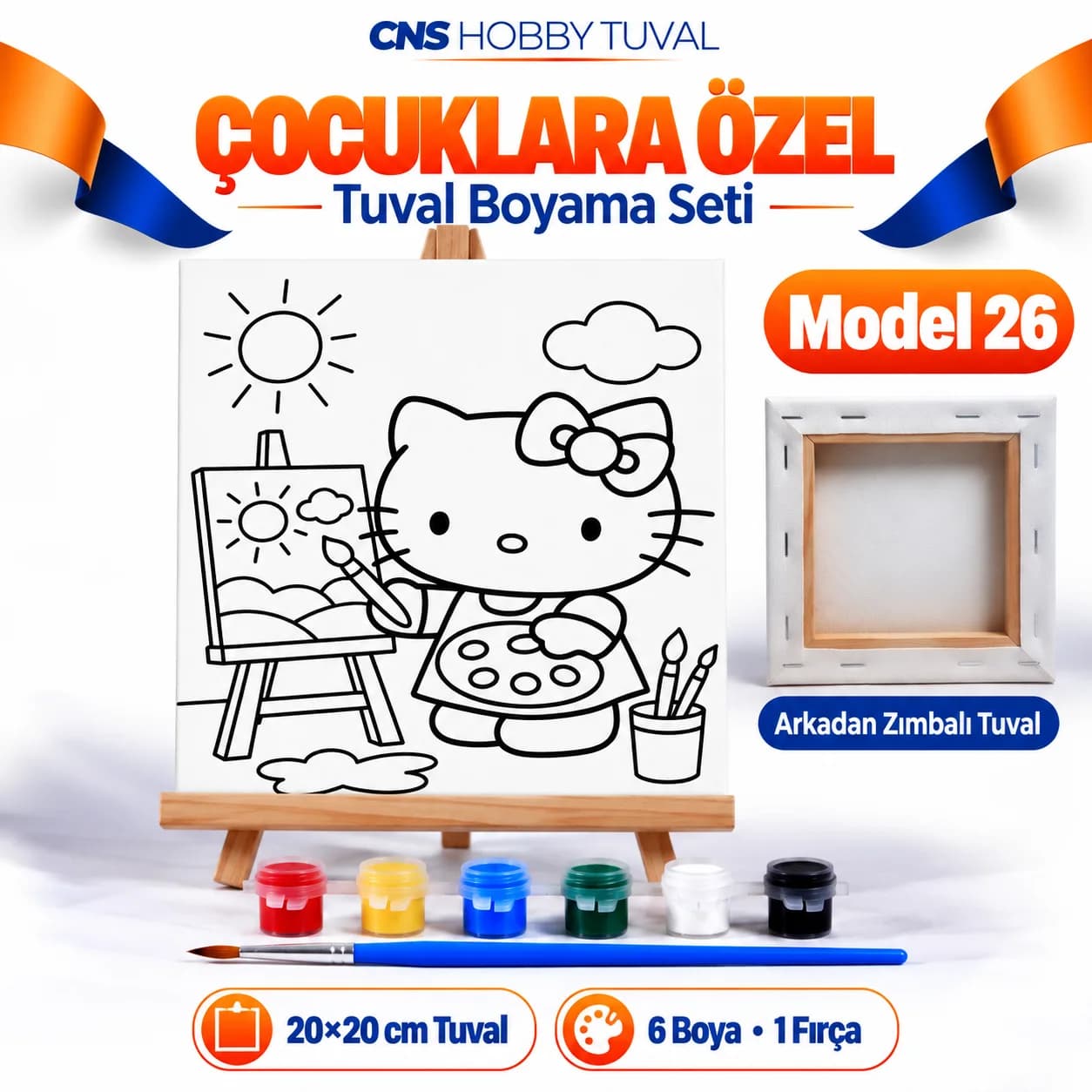 Baskılı Çocuk Tuval Seti 20x20 cm Boya Fırça Dahil MODEL 26
