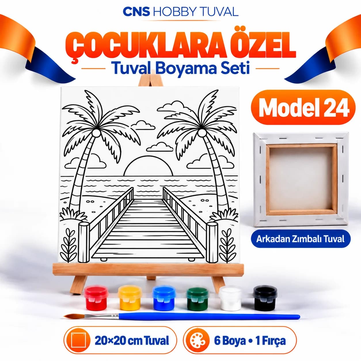 Baskılı Çocuk Tuval Seti 20x20 cm Boya Fırça Dahil MODEL 24