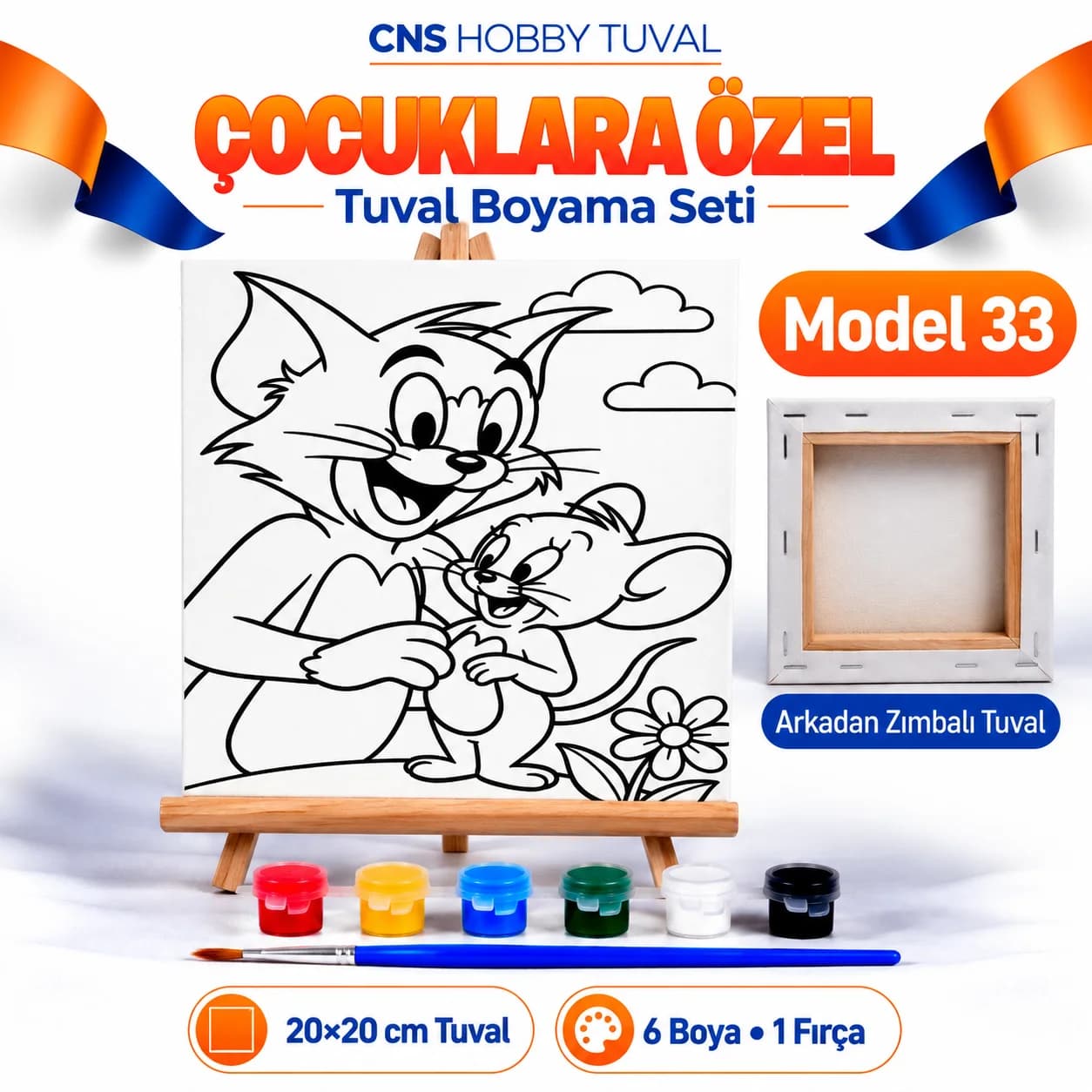 Baskılı Çocuk Tuval Seti 20x20 cm Boya Fırça Dahil MODEL 33