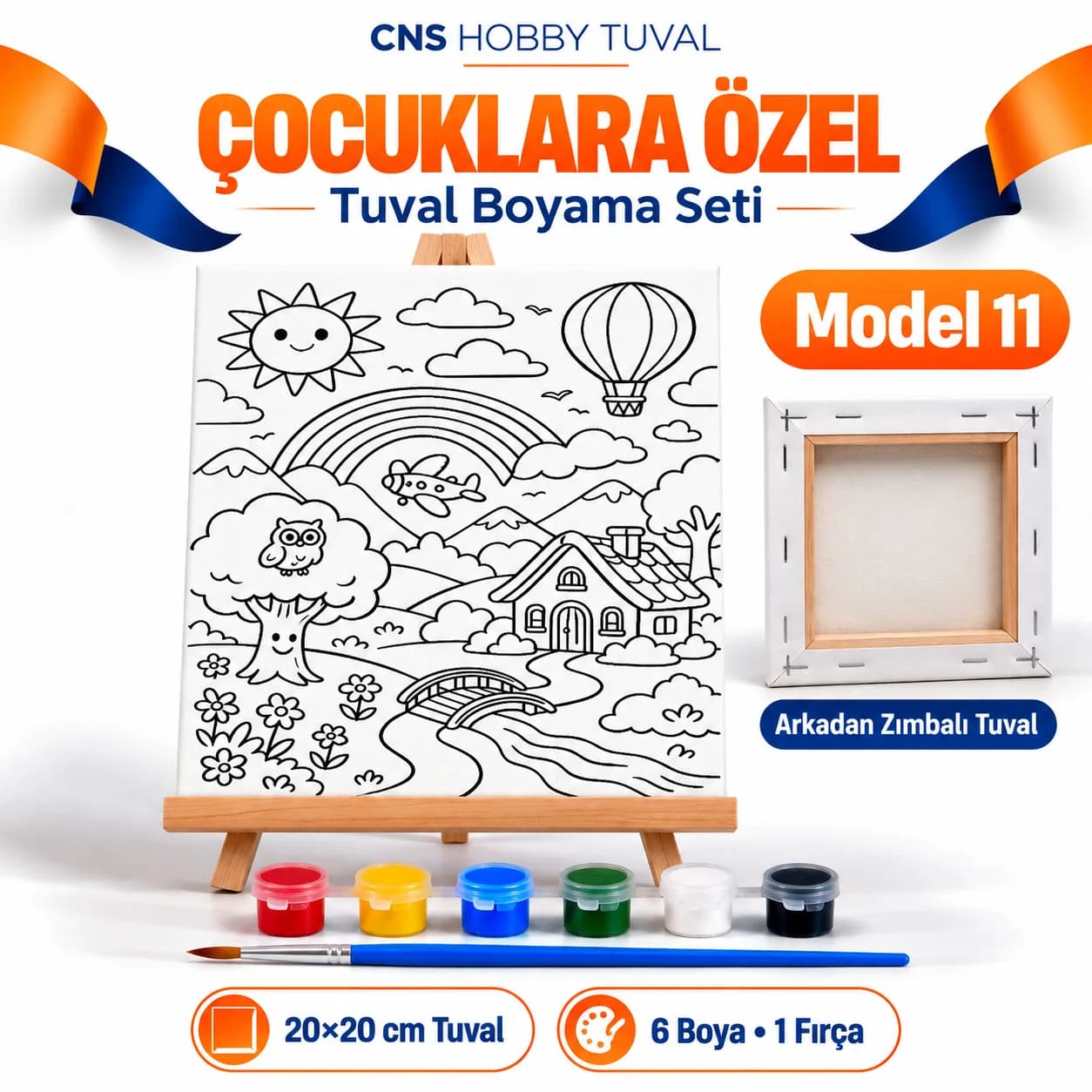 Baskılı Çocuk Tuval Seti 20x20 cm Boya Fırça Dahil MODEL 11