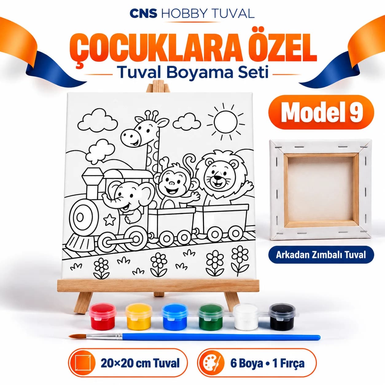 Baskılı Çocuk Tuval Seti 20x20 cm Boya Fırça Dahil MODEL 9