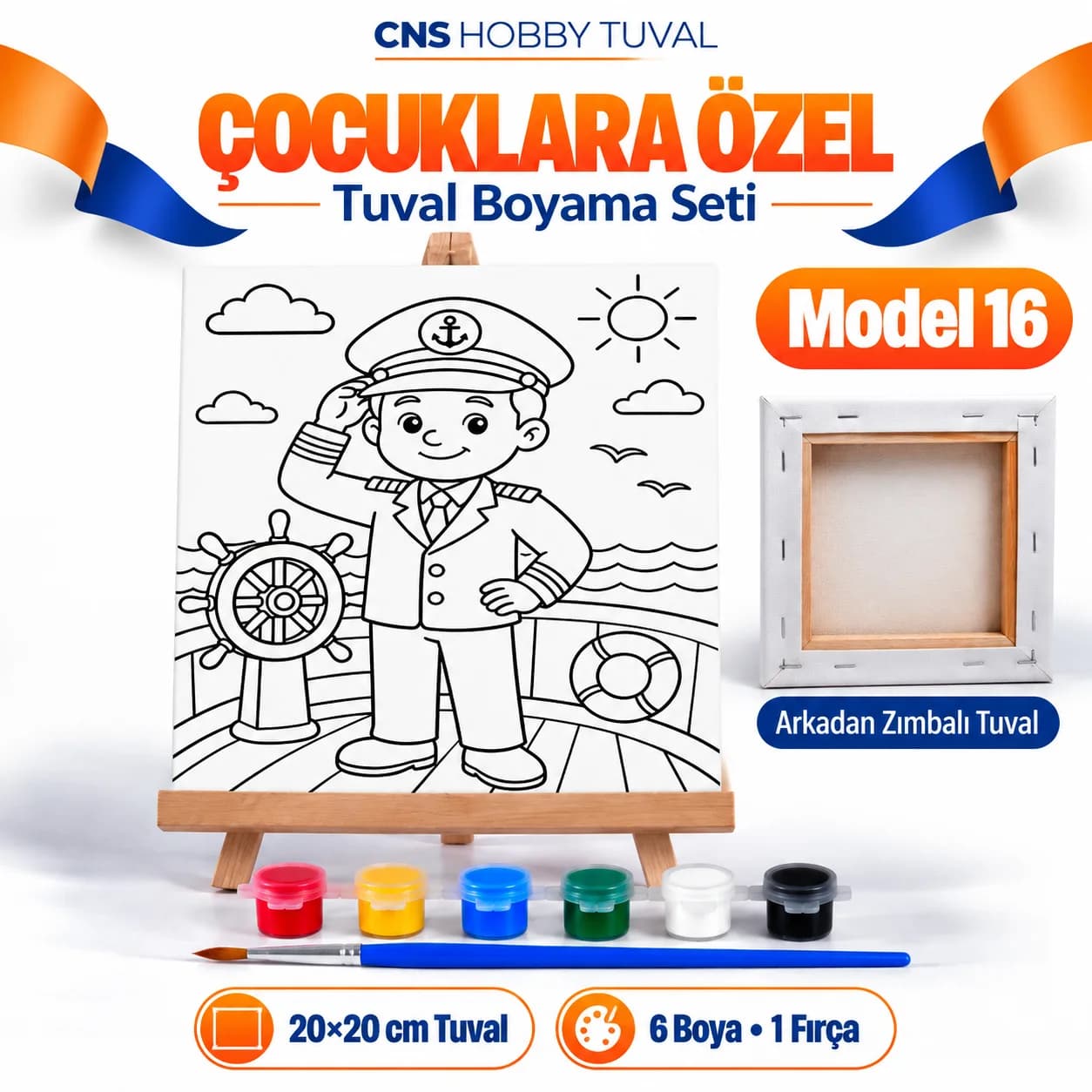 Baskılı Çocuk Tuval Seti 20x20 cm Boya Fırça Dahil MODEL 16