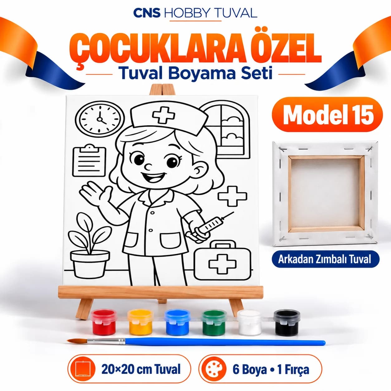 Baskılı Çocuk Tuval Seti 20x20 cm Boya Fırça Dahil MODEL 15