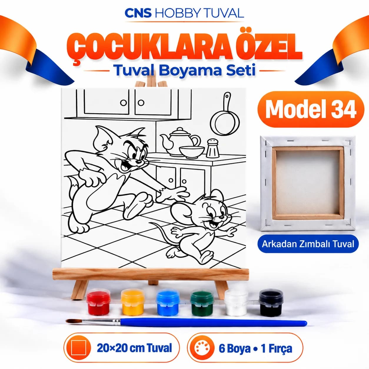 Baskılı Çocuk Tuval Seti 20x20 cm Boya Fırça Dahil MODEL 34