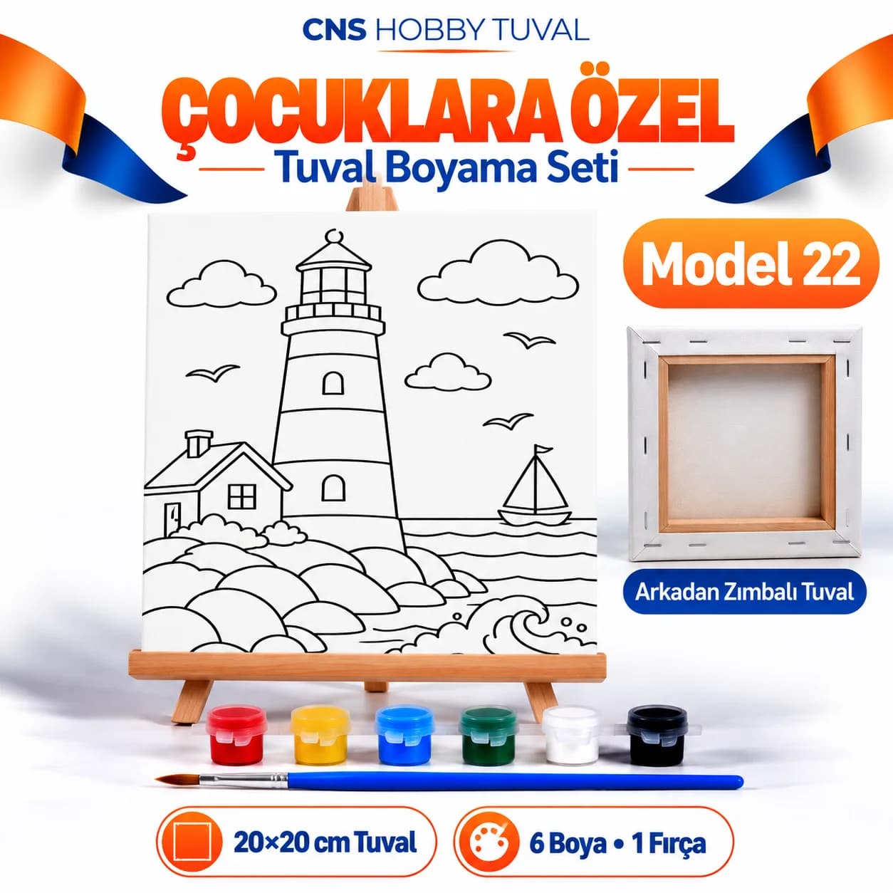 Baskılı Çocuk Tuval Seti 20x20 cm Boya Fırça Dahil MODEL 22