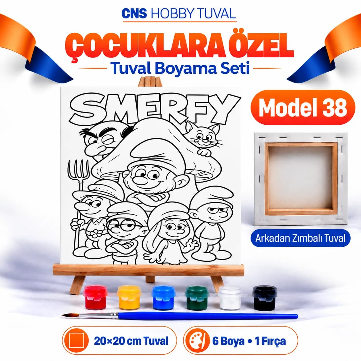 Baskılı Çocuk Tuval Seti 20x20 cm Boya Fırça Dahil MODEL 38