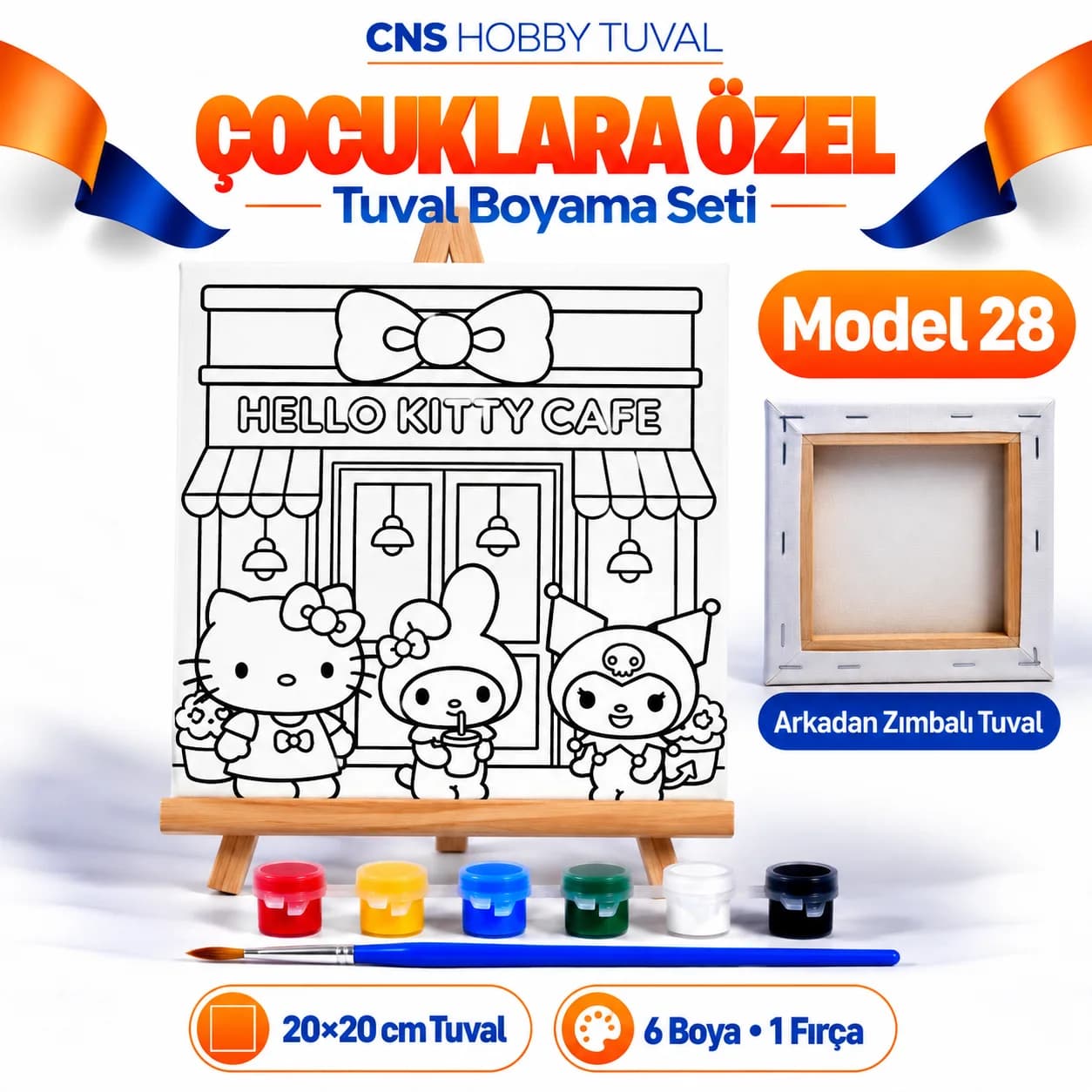 Baskılı Çocuk Tuval Seti 20x20 cm Boya Fırça Dahil MODEL 28